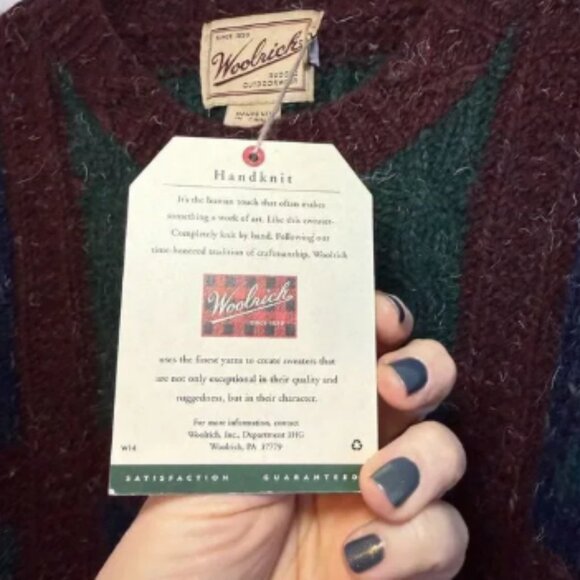 Deadstock green maroon blue Woolrich Wool Winter Crewneck Sweatshirt Size Large - Picture 7 of 8